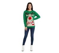 LUXFAB Children's Kids Girls Boys Merry Christmas Reindeer Rudolph On The Wall Christmas Long Sleeve Pompom Xmas Jumper 5-13 (11-12 Years, 3D Pom Pom Reindeer - Green)