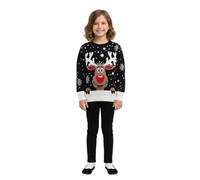 LUXFAB Children's Kids Girls Boys Merry Christmas Reindeer Rudolph On The Wall Christmas Long Sleeve Pompom Xmas Jumper 5-13 (11-12 Years, Star Rudolph - Black)
