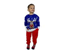 LUXFAB Children's Kids Girls Boys Merry Christmas Reindeer Rudolph On The Wall Christmas Long Sleeve Pompom Xmas Jumper 5-13