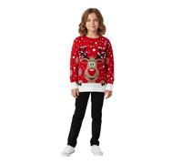LUXFAB Children's Kids Girls Boys Merry Christmas Reindeer Rudolph On The Wall Christmas Long Sleeve Pompom Xmas Jumper 5-13 (11-12 Years, Star Rudolph - Red)