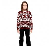 LUXFAB Children's Kids Girls Boys Merry Christmas Reindeer Rudolph On The Wall Christmas Long Sleeve Pompom Xmas Jumper 5-13