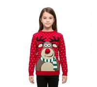 LUXFAB Children's Kids Girls Boys Merry Christmas Reindeer Rudolph On The Wall Christmas Long Sleeve Pompom Xmas Jumper 5-13