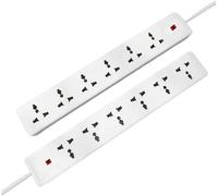 LUXFAB Extension Lead 1-10 Metre Long 13A Mains Power Cable - 1 to 6 Way UK 3 Pin Plug Socket Gang Extension Cord for Home, Office & Multiple Electrical (6 Way 5 Meter White)