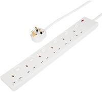 LUXFAB Extension Lead 1-10 Metre Long 13A Mains Power Cable - 1 to 6 Way UK 3 Pin Plug Socket Gang Extension Cord for Home, Office & Multiple Electrical (6 Way 2 Meter Switch White)