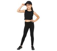 LUXFAB Girls Plain Legging Full Length Kids Children Teen Basic Stretchy Full Length Ages 2 3 4 5 6 7 8 9 10 11 12 13 Dance Stretch Teen 20+ Colours Black