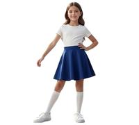 LUXFAB Girls Skater Skirt High Waisted Flared Tutu Style | Stretch Polyester Mini Skirt | Elastic Waistband | School Uniform & Party Wear | Ages 5-14 Royal Blue