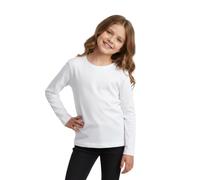 LUXFAB Kids Girls Boys New Plain Long Sleeve Basic Stretch Round Neck T-Shirt School Tee Top Size 2-13 Years White