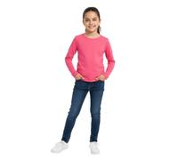 LUXFAB Kids Girls Boys New Plain Long Sleeve Basic Stretch Round Neck T-Shirt School Tee Top Size 2-13 Years Coral