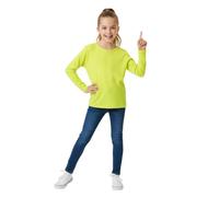 LUXFAB Kids Girls Boys New Plain Long Sleeve Basic Stretch Round Neck T-Shirt School Tee Top Size 2-13 Years Neon Yellow