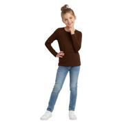 LUXFAB Kids Girls Boys New Plain Long Sleeve Basic Stretch Round Neck T-Shirt School Tee Top Size 2-13 Years Chocolate Brown