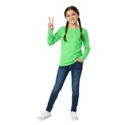 LUXFAB Kids Girls Boys New Plain Long Sleeve Basic Stretch Round Neck T-Shirt School Tee Top Size 2-13 Years Neon Green