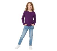 LUXFAB Kids Girls Boys New Plain Long Sleeve Basic Stretch Round Neck T-Shirt School Tee Top Size 2-13 Years Purple