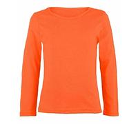 LUXFAB Kids Girls Boys New Plain Long Sleeve Basic Stretch Round Neck T-Shirt School Tee Top Size 2-13 Years Neon Orange