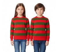 LUXFAB Kids Unisex Freddy Halloween Costume Jumper - Red & Green Striped Knitted Sweater, Long Sleeve Pullover for Boys and Girls, Warm Winter Sweatshirt, Scary Cosplay Party Outfit Knitwear