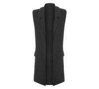 LUXFAB Ladies Front Open Sleeveless Long Duster Coat Waistcoat Blazer Womens Sleeveless Open Front Long Waistcoat Stylish Crepe Pocket Jacket Coat Plus Size UK Size 8-26