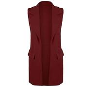 LUXFAB Ladies Front Open Sleeveless Long Duster Coat Waistcoat Blazer Womens Sleeveless Open Front Long Waistcoat Stylish Crepe Pocket Jacket Coat Plus Size UK Size 8-26