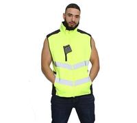 LUXFAB Mens Hi Viz Body Warmer High Visibility Gilet Jacket | Hi Viz Fleece Lined Waterproof Workwear Security Safety Wear Reflective Tape Gilet Waistcoat Phone & ID Pockets Vest Top S-3XL