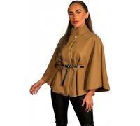 LUXFAB Winter Coats for Women - Elegant Wool Blend Poncho Cape Jacket with Belt, Batwing Sleeves, Stand Collar, Stylish Outerwear One Size (UK, Alpha, One Size, Regular, Regular, Camel)