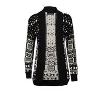 LUXFAB Women Halloween Skull Drape Aztec Long Knitted Cardigan Ladies Owl Leopard Open Jumper Knitwear Top Lightweight Flowy Ruffle Sweater (UK, Numeric, 12, 14, Regular, Regular, Owl - Black)
