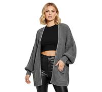 LUXFAB Women’s Oversized Balloon Sleeve Short Pockets Knitted Party Wear Cardigans Ladies Open Front Chunky Two Pockets Long Sleeve Cable Knitted Cardigans UK 8 to 18 Charcoal