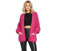 LUXFAB Women’s Oversized Balloon Sleeve Short Pockets Knitted Party Wear Cardigans Ladies Open Front Chunky Two Pockets Long Sleeve Cable Knitted Cardigans UK 8 to 18 Hot Pink