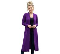 LUXFAB Women’s Plus Size Maxi Long Cardigan UK | Floaty Full Sleeve Open Front Coatigan | Lightweight Collared Duster Jacket | Ladies Longline Cover Up Sizes 8-26 Purple