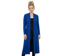 LUXFAB Women’s Plus Size Maxi Long Cardigan UK | Floaty Full Sleeve Open Front Coatigan | Lightweight Collared Duster Jacket | Ladies Longline Cover Up Sizes 8-26 Royal Blue