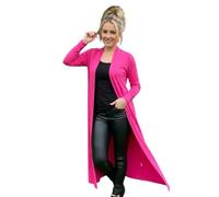 LUXFAB Women’s Plus Size Maxi Long Cardigan UK | Floaty Full Sleeve Open Front Coatigan | Lightweight Collared Duster Jacket | Ladies Longline Cover Up Sizes 8-26 Cerise
