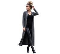 LUXFAB Women’s Plus Size Maxi Long Cardigan UK | Floaty Full Sleeve Open Front Coatigan | Lightweight Collared Duster Jacket | Ladies Longline Cover Up Sizes 8-26 Charcoal