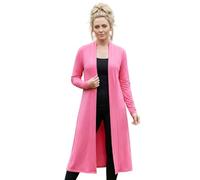LUXFAB Women’s Plus Size Maxi Long Cardigan UK | Floaty Full Sleeve Open Front Coatigan | Lightweight Collared Duster Jacket | Ladies Longline Cover Up Sizes 8-26 Coral