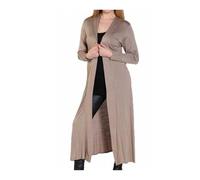 LUXFAB Women’s Plus Size Maxi Long Cardigan UK | Floaty Full Sleeve Open Front Coatigan | Lightweight Collared Duster Jacket | Ladies Longline Cover Up Sizes 8-26 Mocha