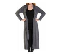 LUXFAB Women’s Plus Size Maxi Long Cardigan UK | Floaty Full Sleeve Open Front Coatigan | Lightweight Collared Duster Jacket | Ladies Longline Cover Up Sizes 8-26 Charcoal