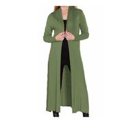 LUXFAB Women’s Plus Size Maxi Long Cardigan UK | Floaty Full Sleeve Open Front Coatigan | Lightweight Collared Duster Jacket | Ladies Longline Cover Up Sizes 8-26 Khaki