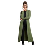 LUXFAB Women’s Plus Size Maxi Long Cardigan UK | Floaty Full Sleeve Open Front Coatigan | Lightweight Collared Duster Jacket | Ladies Longline Cover Up Sizes 8-26 Khaki