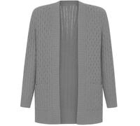 LUXFAB Women's Chunky Cable Open Front Cardigan Long Sleeve Grandad Style Winter Sweater with Pockets Warm Knitted Outerwear Honey Comb 8-22 (UK, Numeric, 12, 14, Regular, Regular, Grey)