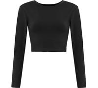 LUXFAB Womens Crop Long Sleeve T Shirt Ladies Short Plain Basic Round Neck Shirts Top 8-14 Black