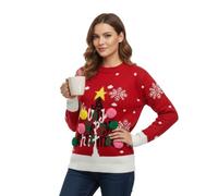 LUXFAB Women's Knitted Merry Christmas Long Sleeve Xmas Tree Ladies Pom Jumper 8-24