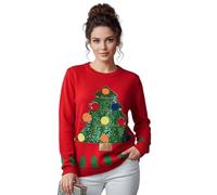 LUXFAB Women's Knitted Merry Christmas Long Sleeve Xmas Tree Ladies Pom Jumper 8-24