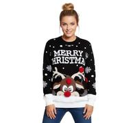 LUXFAB Women's Knitted Merry Christmas Long Sleeve Xmas Tree Ladies Pom Jumper 8-24 Black