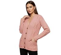 LUXFAB Womens Long Sleeve Button Top Cardigan Chunky Aran Cable Knit Grandad Style Sweater Everyday Casual Warm Knitted Ladies Cardigan UK Sizes 8-26 Baby Pink