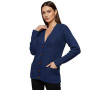 LUXFAB Womens Long Sleeve Button Top Cardigan Chunky Aran Cable Knit Grandad Style Sweater Everyday Casual Warm Knitted Ladies Cardigan UK Sizes 8-26 Royal Blue