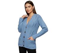 LUXFAB Womens Long Sleeve Button Top Cardigan Chunky Aran Cable Knit Grandad Style Sweater Everyday Casual Warm Knitted Ladies Cardigan UK Sizes 8-26 Sky Blue