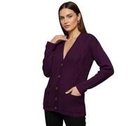 LUXFAB Womens Long Sleeve Button Top Cardigan Chunky Aran Cable Knit Grandad Style Sweater Everyday Casual Warm Knitted Ladies Cardigan UK Sizes 8-26 Purple