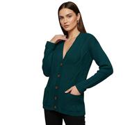 LUXFAB Womens Long Sleeve Button Top Cardigan Chunky Aran Cable Knit Grandad Style Sweater Everyday Casual Warm Knitted Ladies Cardigan UK Sizes 8-26 Teal