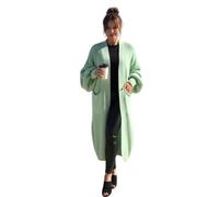 LUXFAB Women's Oversized Balloon Sleeve Long Chunky Ribbed Open Knitted Maxi Jumper, 2 Pocket Cardigan Boyfriend Sweater Top UK Sizes 8-22 (UK, Numeric, 8, 10, Regular, Regular, Mint)