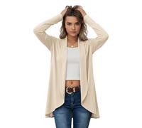 LUXFAB Women's Plain Draped Waterfall Cardigan Sweater, Asymmetric Hem Long Sleeve Loose Boyfriend Blazer, Baggy Top 8-26 (Cream, 8-10)