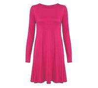 LUXFAB Womens Plain Long Sleeve Stretch A Line Skater Dress - Flared Swing Tunic Top - Plus Size Casual T-Shirt Dress UK Sizes 8-26 Lightweight Stretch Cerise