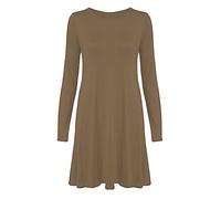 LUXFAB Womens Plain Long Sleeve Stretch A Line Skater Dress - Flared Swing Tunic Top - Plus Size Casual T-Shirt Dress UK Sizes 8-26 Lightweight Stretch