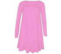 LUXFAB Womens Plain Long Sleeve Stretch A Line Skater Dress - Flared Swing Tunic Top - Plus Size Casual T-Shirt Dress UK Sizes 8-26 Lightweight Stretch Baby Pink