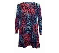 LUXFAB Womens Plain Long Sleeve Stretch A Line Skater Dress - Flared Swing Tunic Top - Plus Size Casual T-Shirt Dress UK Sizes 8-26 Lightweight Stretch